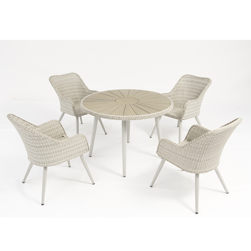 Juego de muebles de exterior de ratán de aluminio, mesa redonda con 4 sillas.
