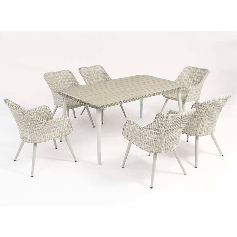 Juego de muebles de exterior de ratán de aluminio, mesa rectangular con 6 sillas