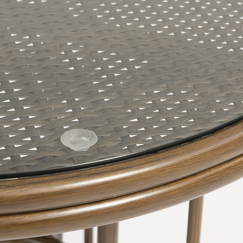 Conjunto de muebles de mesa redonda de ratán de aluminio con imitación de grano de bambú y vidrio templado